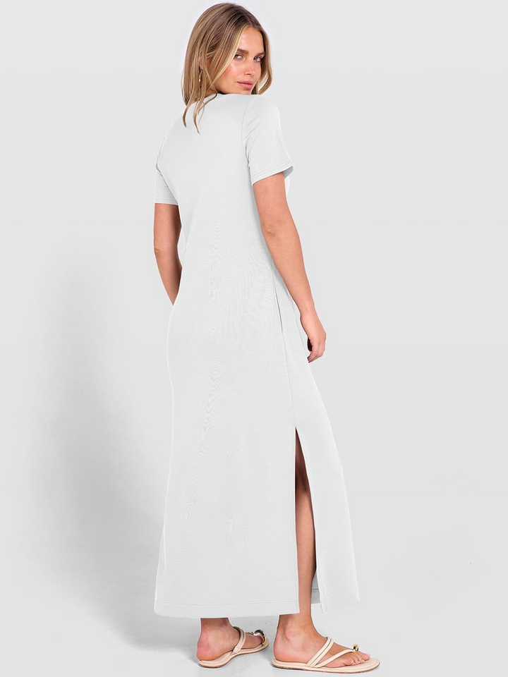 ANRABESS Women's Wrinkle-Free Crewneck Maxi Dress