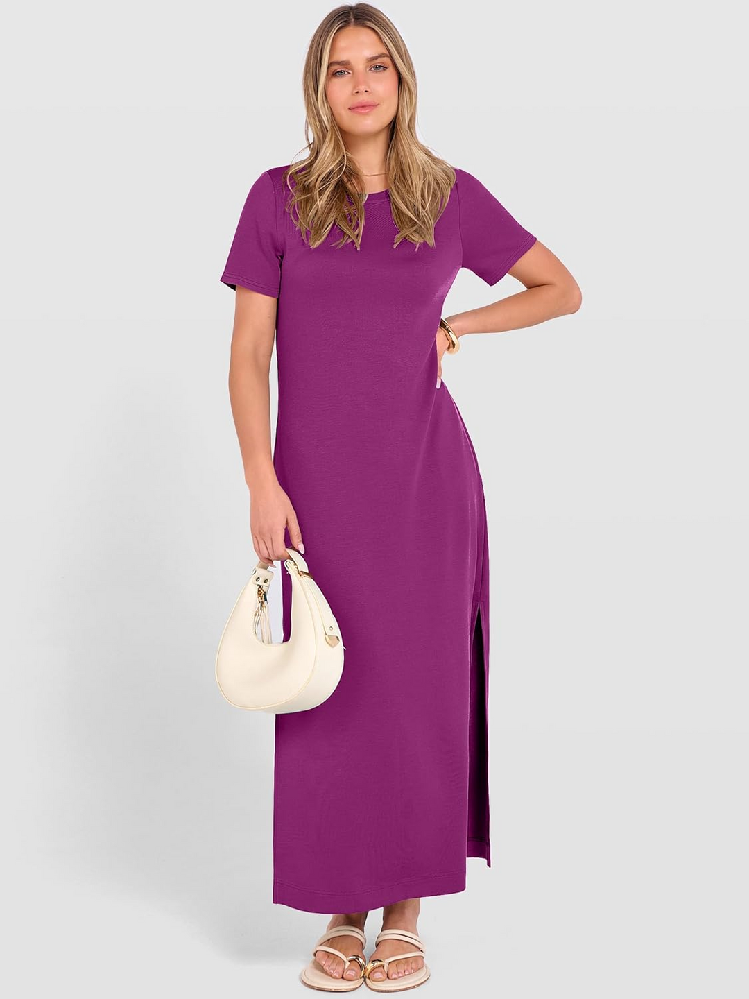 ANRABESS Women's Wrinkle-Free Crewneck Maxi Dress