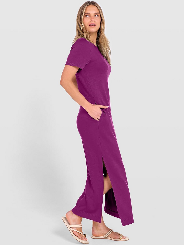 ANRABESS Women's Wrinkle-Free Crewneck Maxi Dress