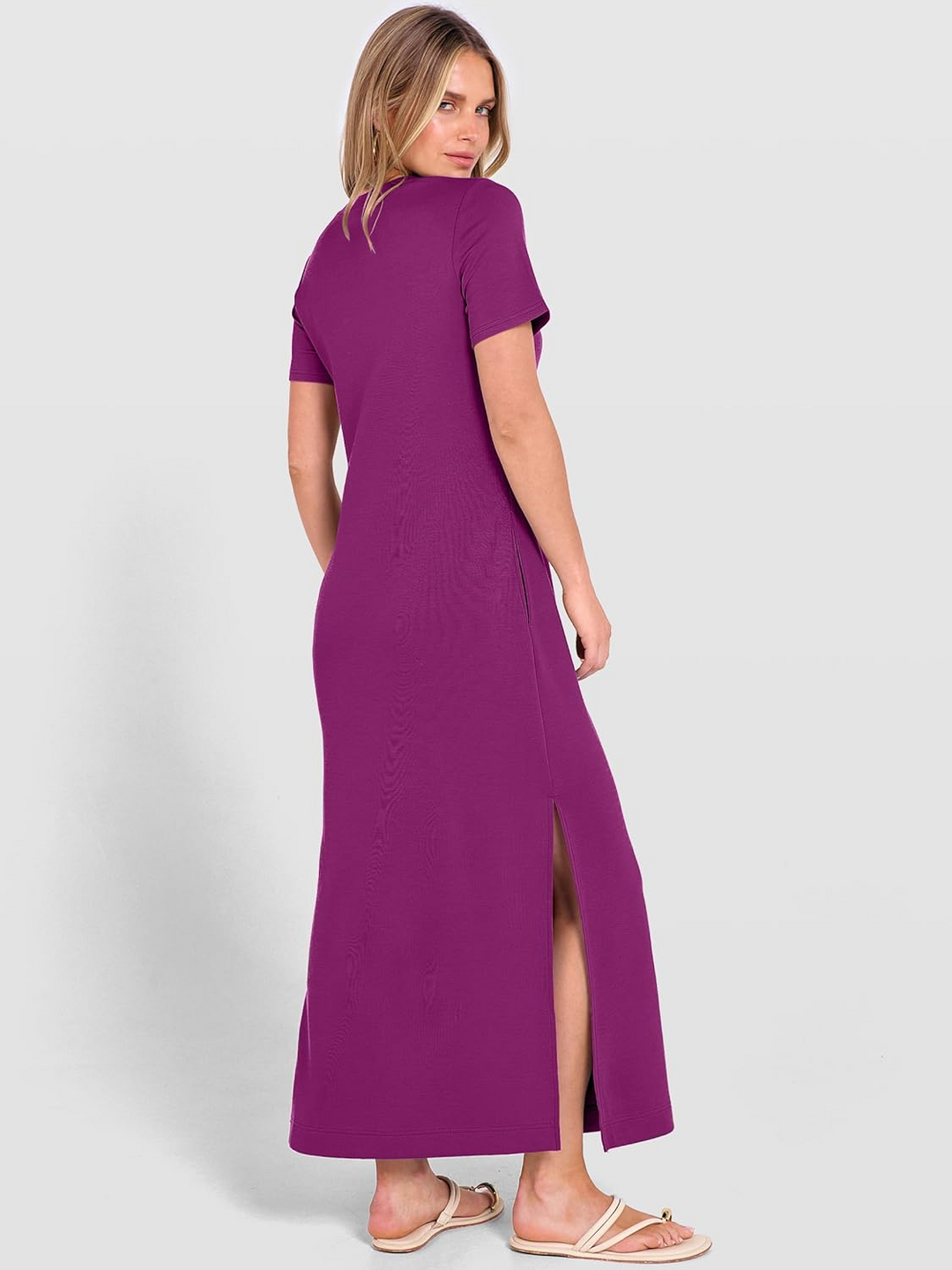 ANRABESS Women's Wrinkle-Free Crewneck Maxi Dress
