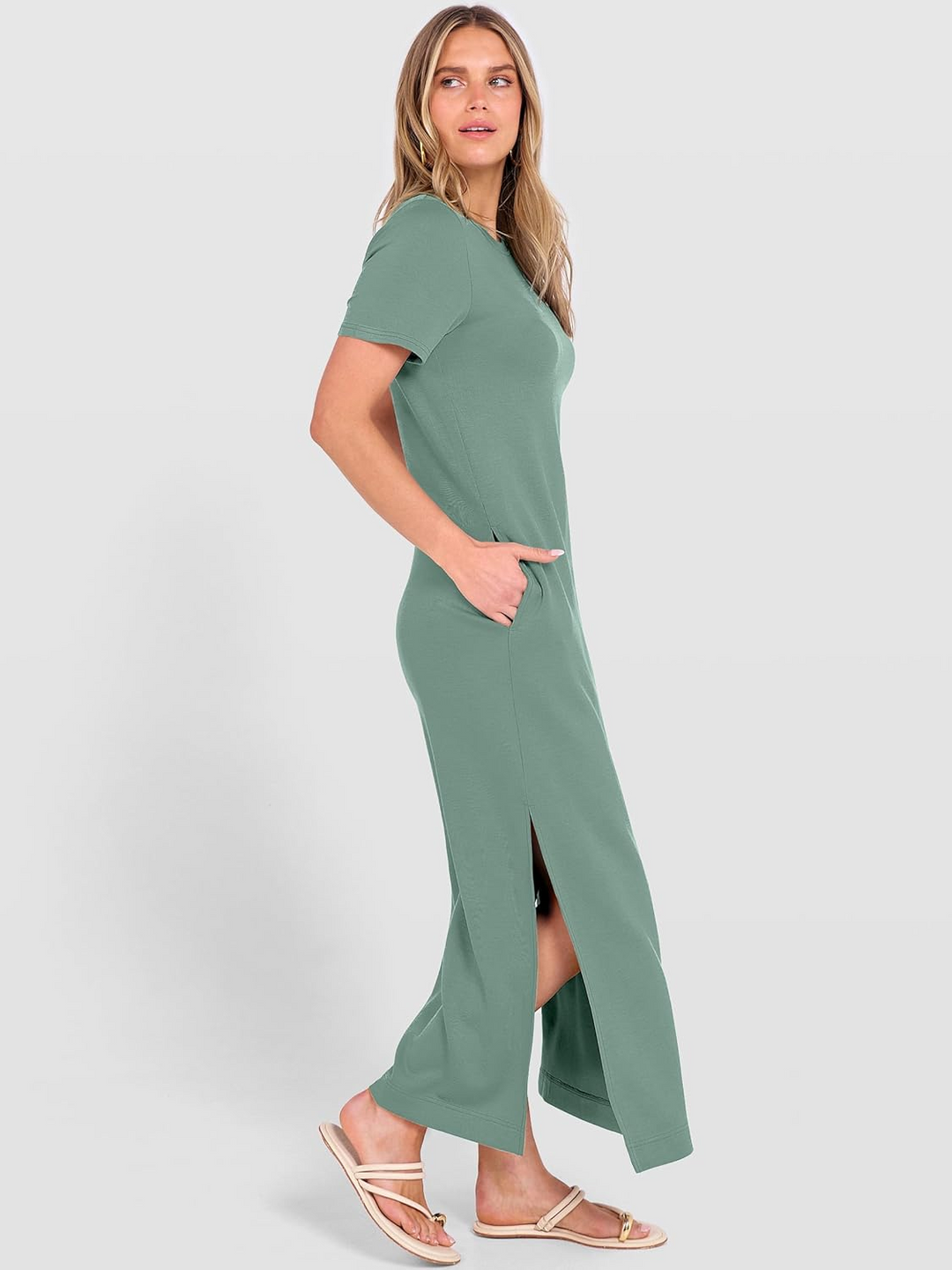 ANRABESS Women's Wrinkle-Free Crewneck Maxi Dress