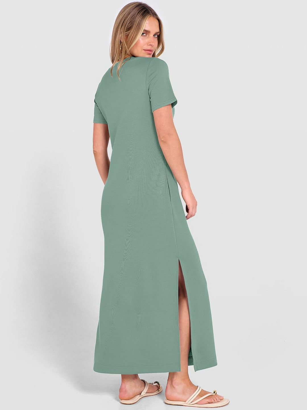 ANRABESS Women's Wrinkle-Free Crewneck Maxi Dress