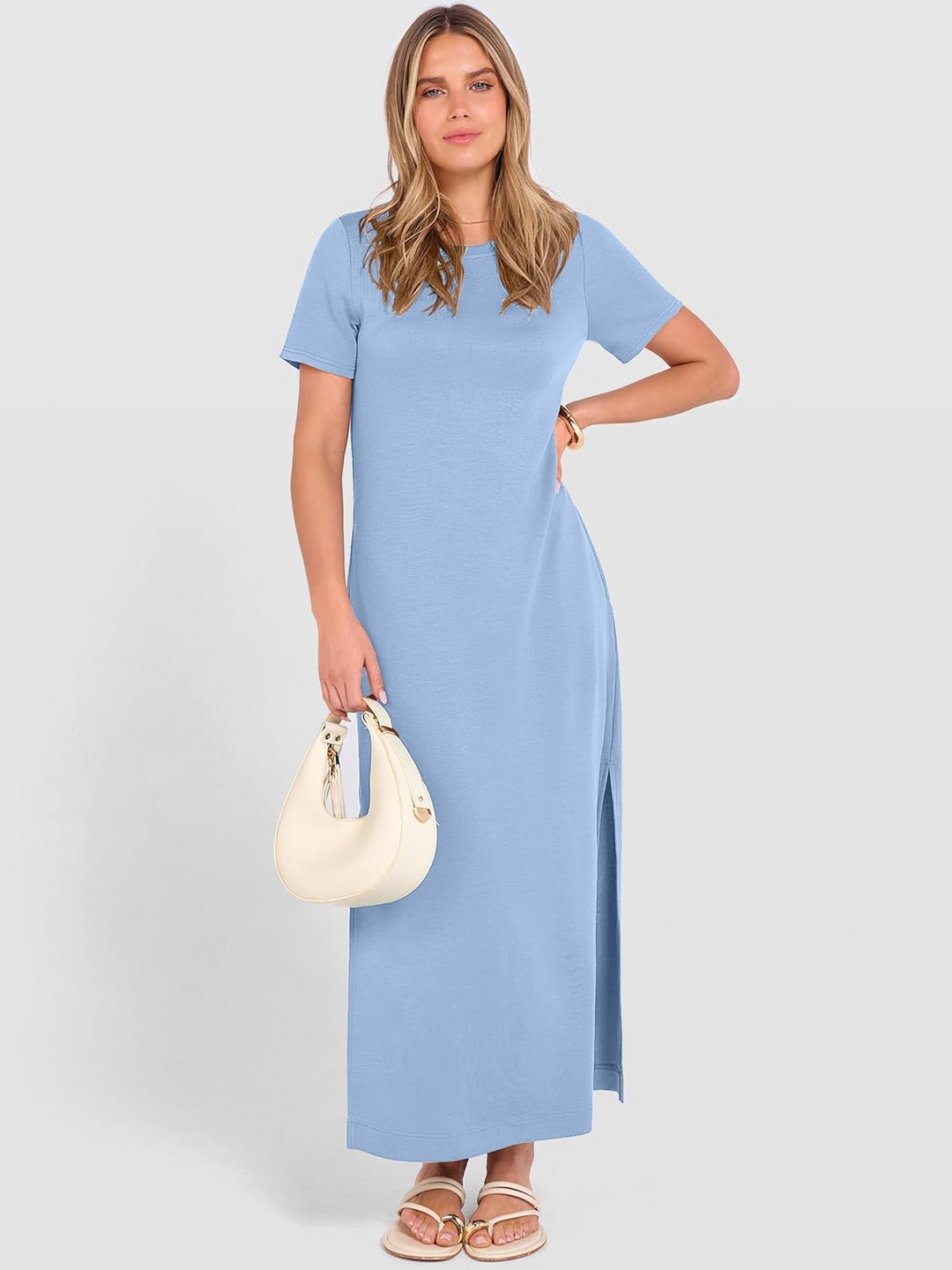 ANRABESS Women's Wrinkle-Free Crewneck Maxi Dress