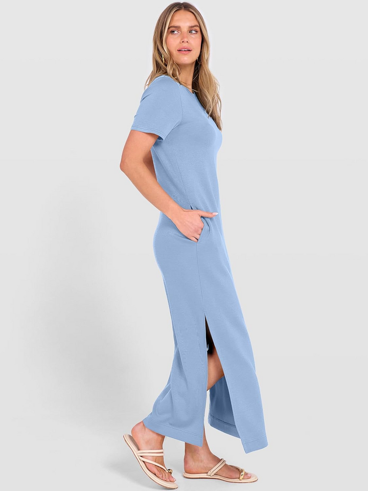 ANRABESS Women's Wrinkle-Free Crewneck Maxi Dress