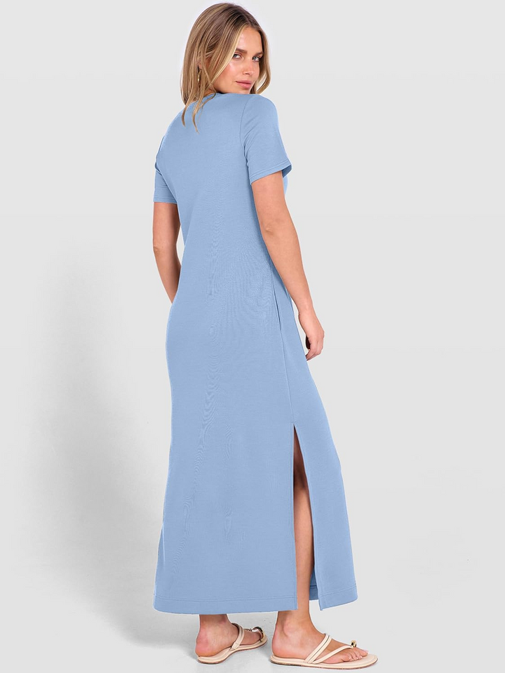ANRABESS Women's Wrinkle-Free Crewneck Maxi Dress