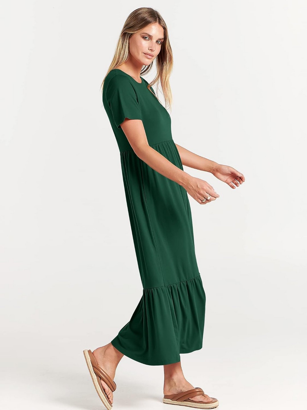 ANRABESS Womens 2026 Summer Casual Maxi Dress A line Tiered Flowy Short Sleeve Crewneck T Shirt Beach Travel Long Dresses