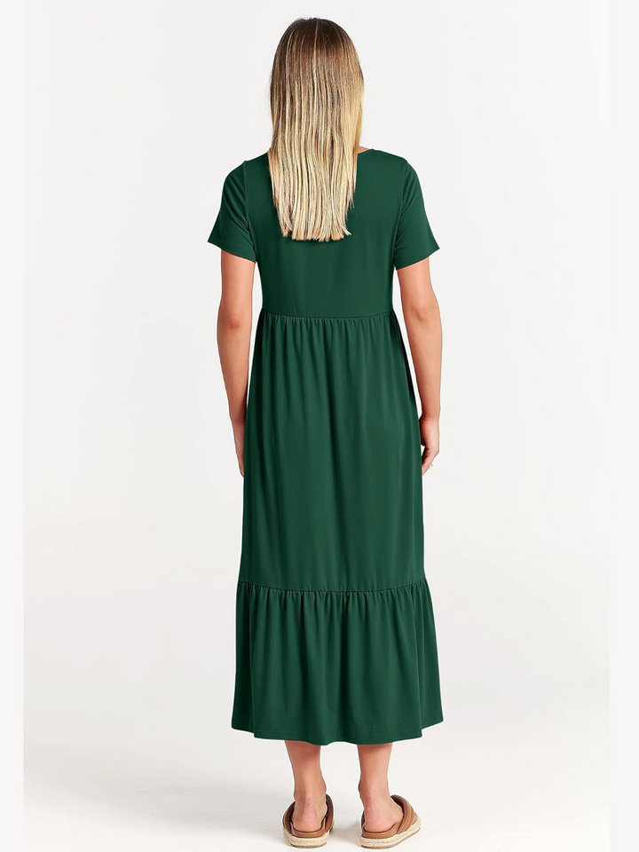 ANRABESS Womens 2026 Summer Casual Maxi Dress A line Tiered Flowy Short Sleeve Crewneck T Shirt Beach Travel Long Dresses