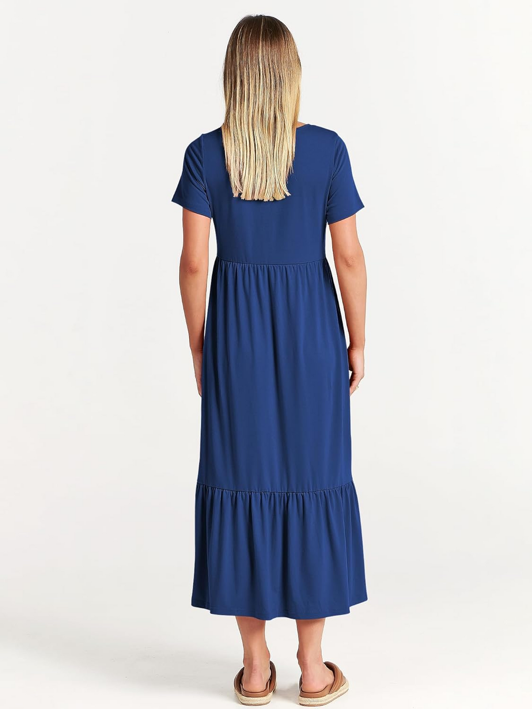 ANRABESS Womens 2026 Summer Casual Maxi Dress A line Tiered Flowy Short Sleeve Crewneck T Shirt Beach Travel Long Dresses