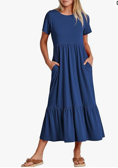 ANRABESS Womens 2026 Summer Casual Maxi Dress A line Tiered Flowy Short Sleeve Crewneck T Shirt Beach Travel Long Dresses