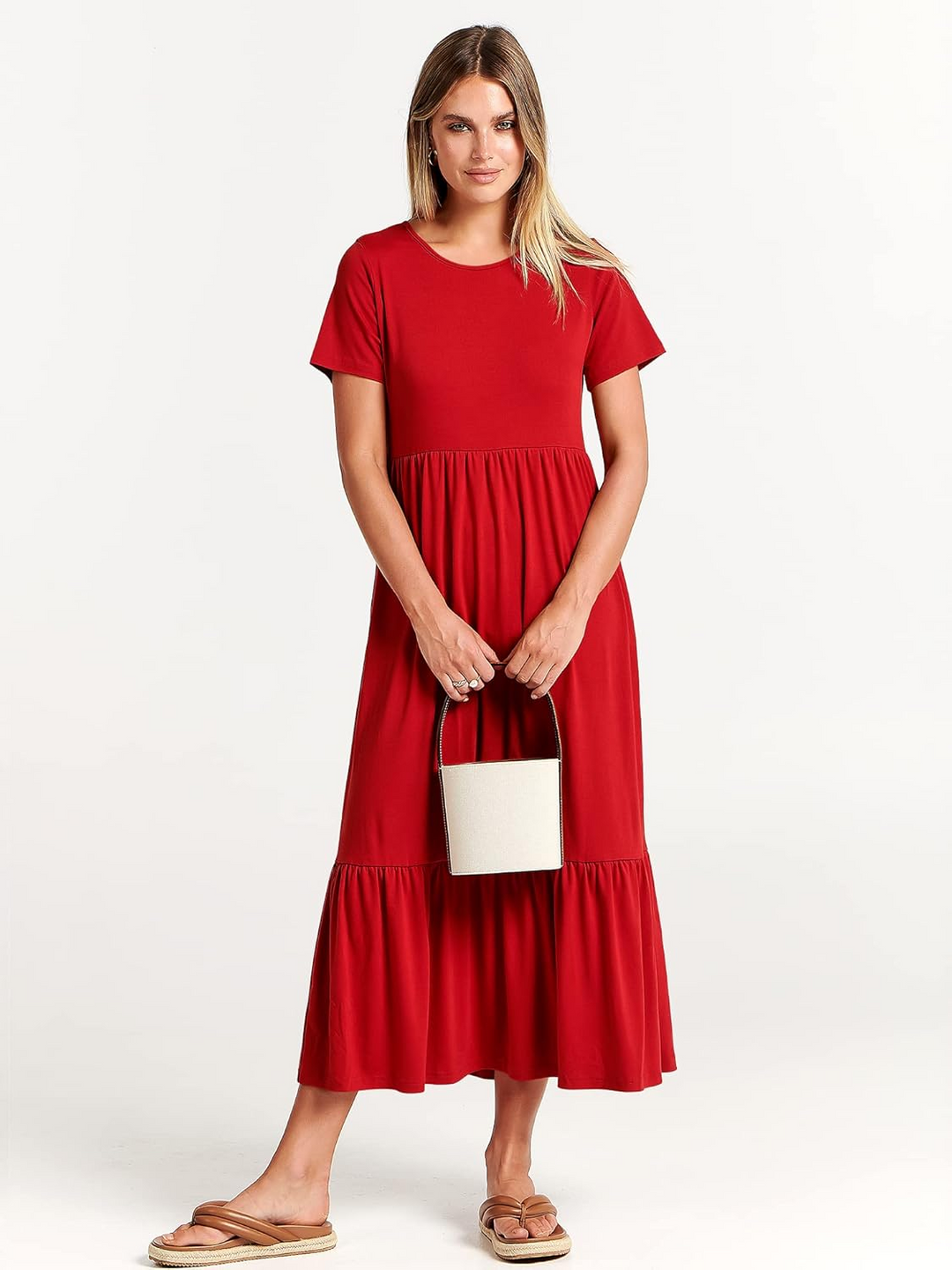ANRABESS Womens 2026 Summer Casual Maxi Dress A line Tiered Flowy Short Sleeve Crewneck T Shirt Beach Travel Long Dresses