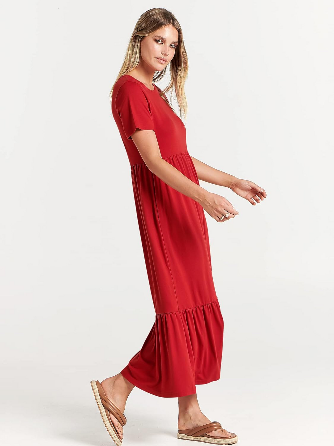ANRABESS Womens 2026 Summer Casual Maxi Dress A line Tiered Flowy Short Sleeve Crewneck T Shirt Beach Travel Long Dresses