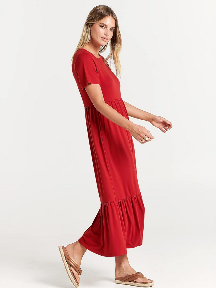 ANRABESS Womens 2026 Summer Casual Maxi Dress A line Tiered Flowy Short Sleeve Crewneck T Shirt Beach Travel Long Dresses
