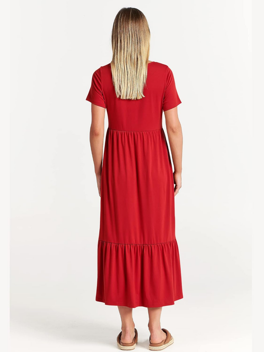 ANRABESS Womens 2026 Summer Casual Maxi Dress A line Tiered Flowy Short Sleeve Crewneck T Shirt Beach Travel Long Dresses