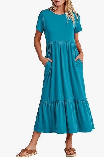 ANRABESS Womens 2026 Summer Casual Maxi Dress A line Tiered Flowy Short Sleeve Crewneck T Shirt Beach Travel Long Dresses