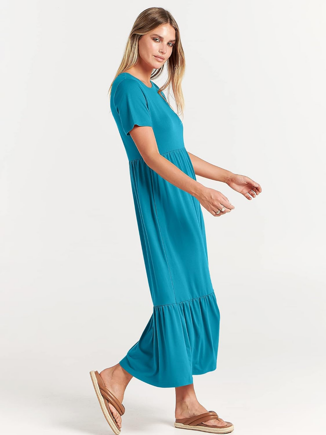 ANRABESS Womens 2026 Summer Casual Maxi Dress A line Tiered Flowy Short Sleeve Crewneck T Shirt Beach Travel Long Dresses