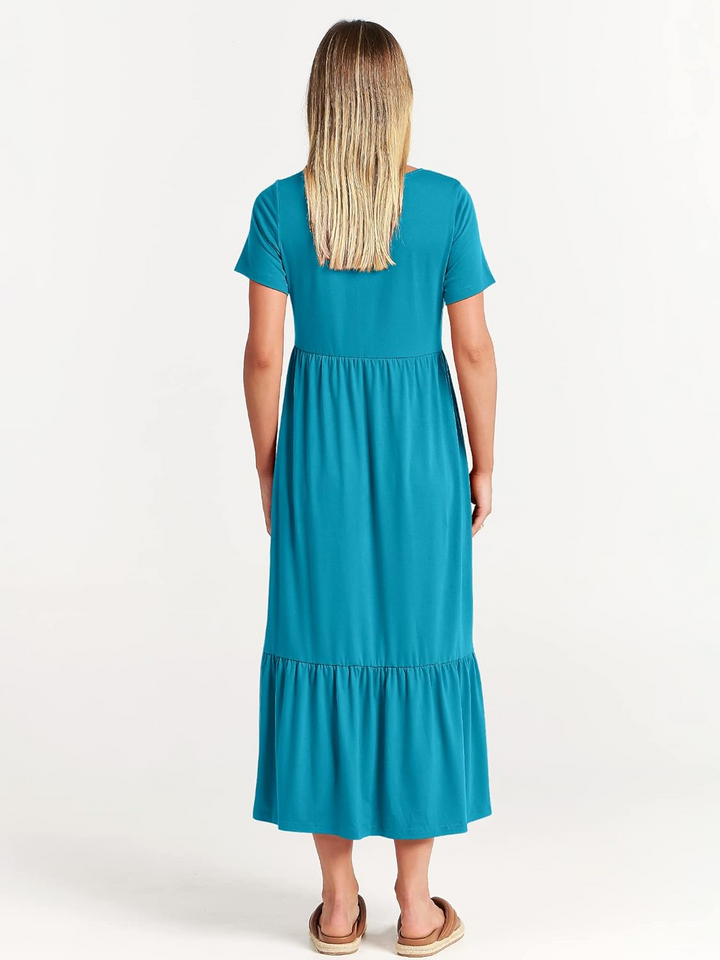 ANRABESS Womens 2026 Summer Casual Maxi Dress A line Tiered Flowy Short Sleeve Crewneck T Shirt Beach Travel Long Dresses