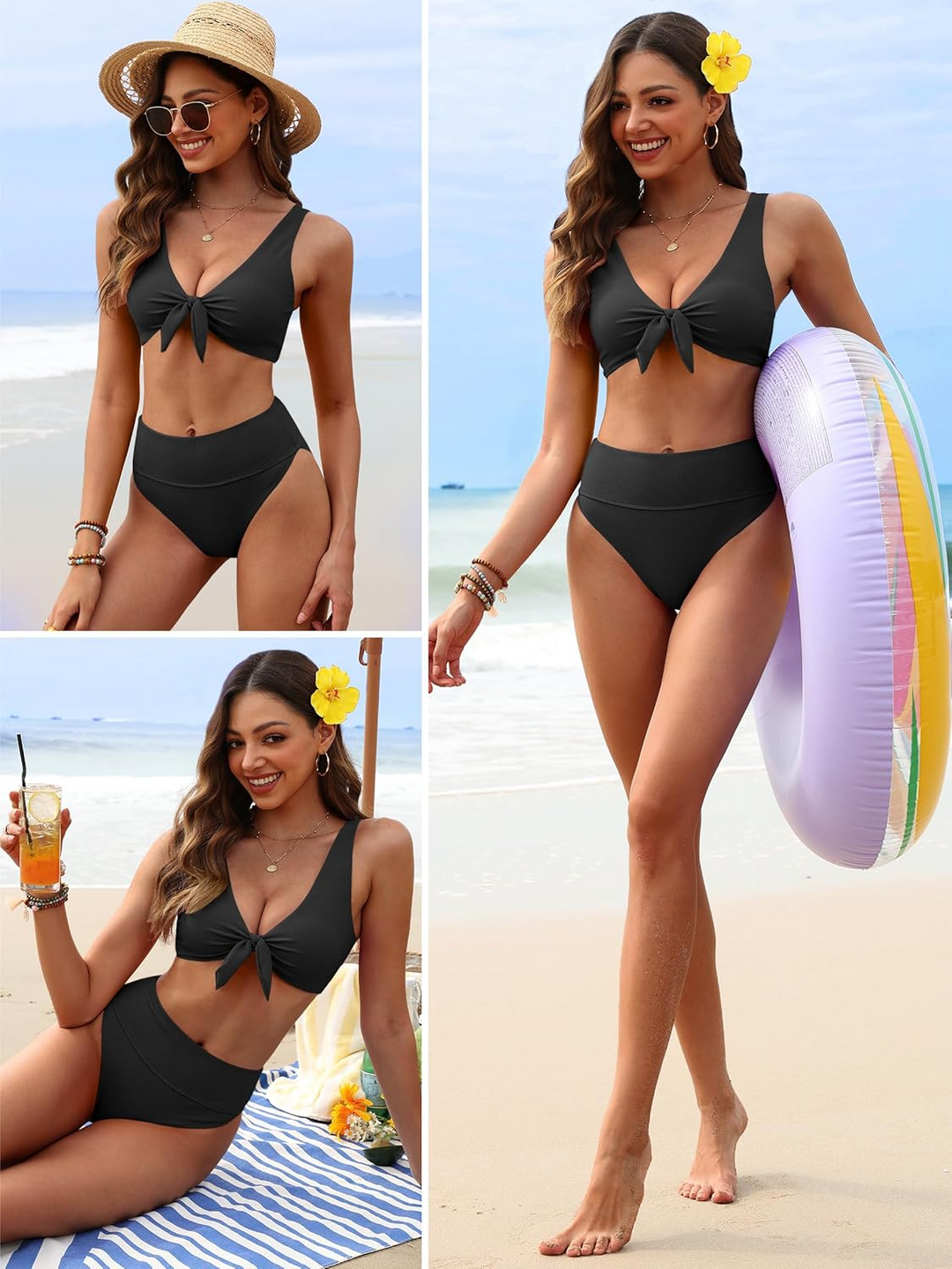 ANRABESS Women's High Waisted Ribbed Bikini Set