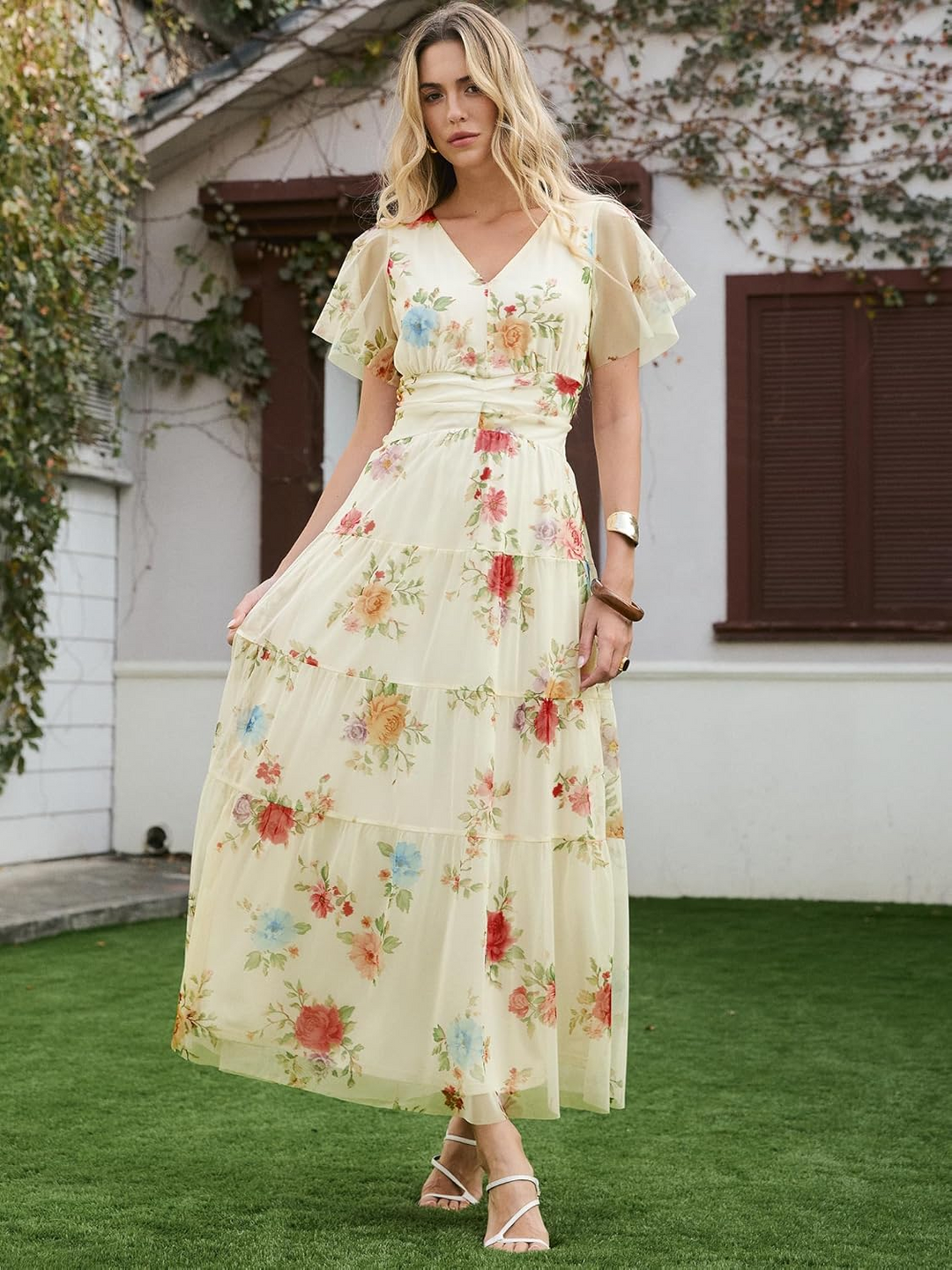 ANRABESS Women's Floral Short Sleeve Maxi Dress