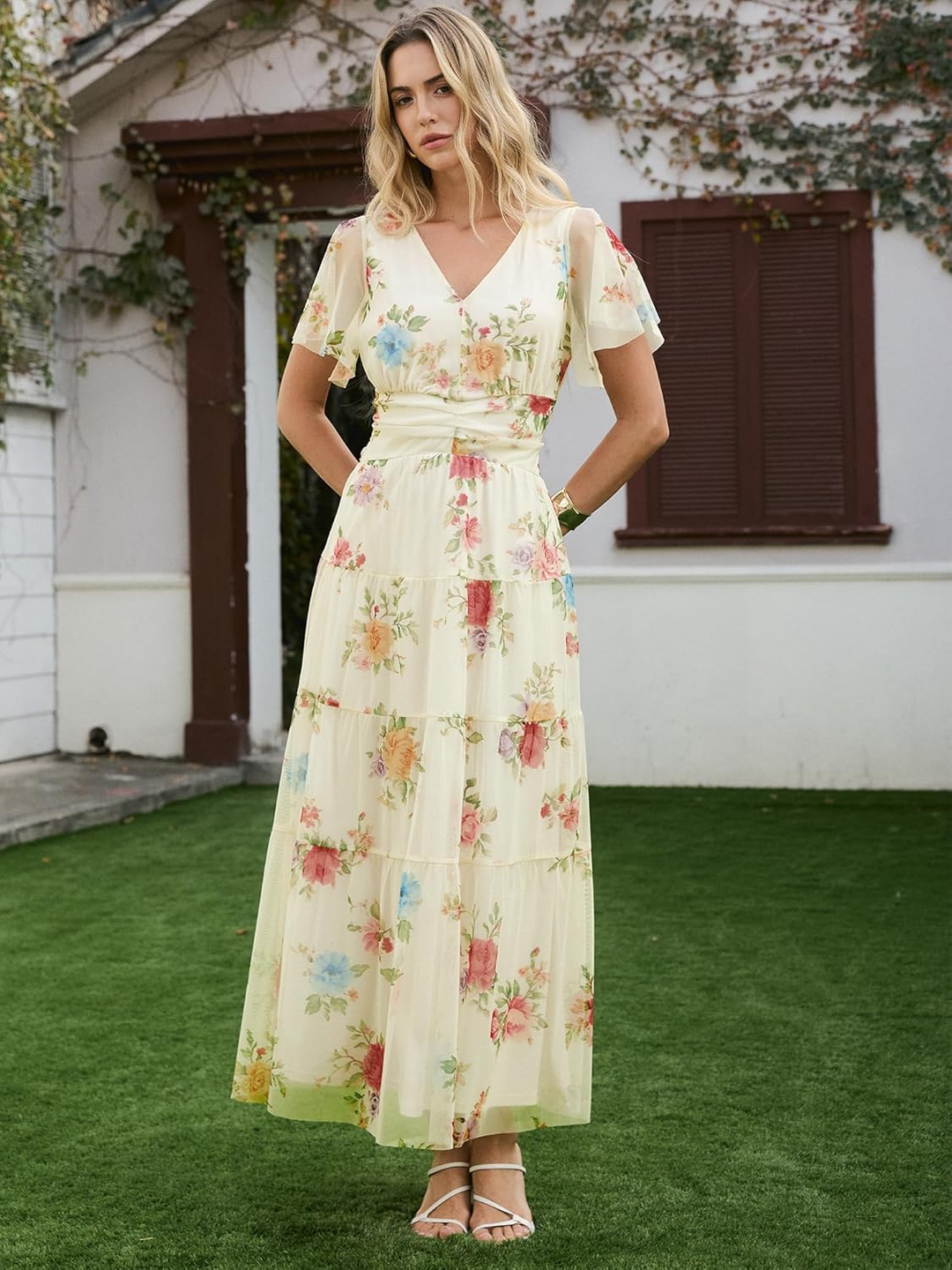 ANRABESS Women's Floral Short Sleeve Maxi Dress
