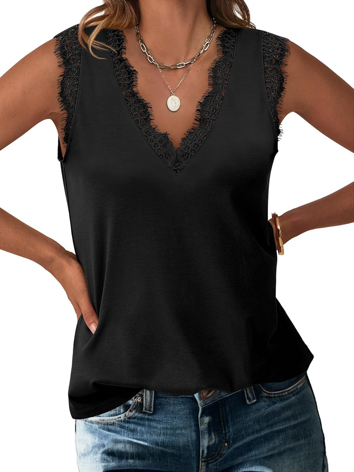 ANRABESS Women's Lace Trim Tank Top, V-Neck Sleeveless Cami