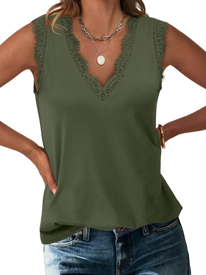 ANRABESS Women's Lace Trim Tank Top, V-Neck Sleeveless Cami