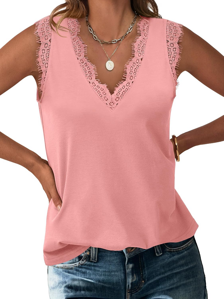 ANRABESS Women's Lace Trim Tank Top, V-Neck Sleeveless Cami