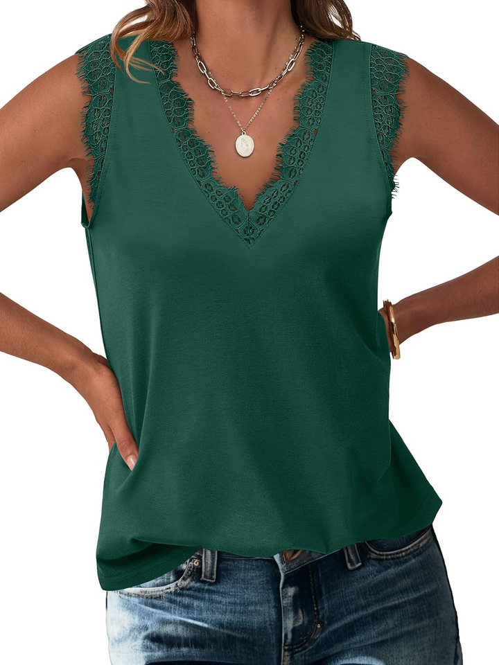 ANRABESS Women's Lace Trim Tank Top, V-Neck Sleeveless Cami