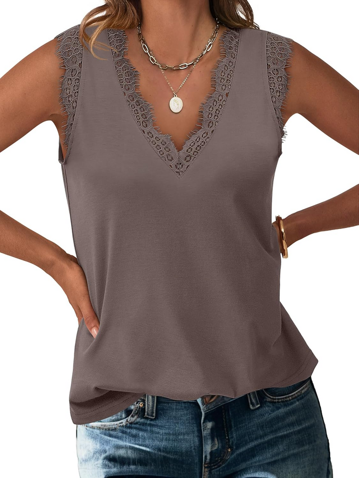 ANRABESS Women's Lace Trim Tank Top, V-Neck Sleeveless Cami