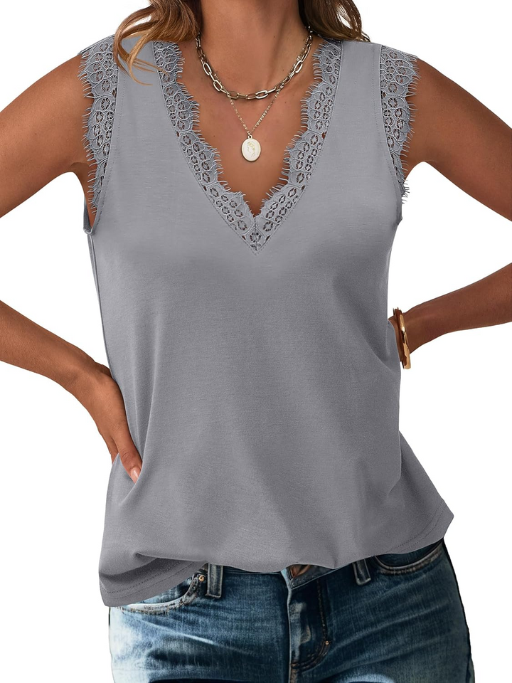 ANRABESS Women's Lace Trim Tank Top, V-Neck Sleeveless Cami