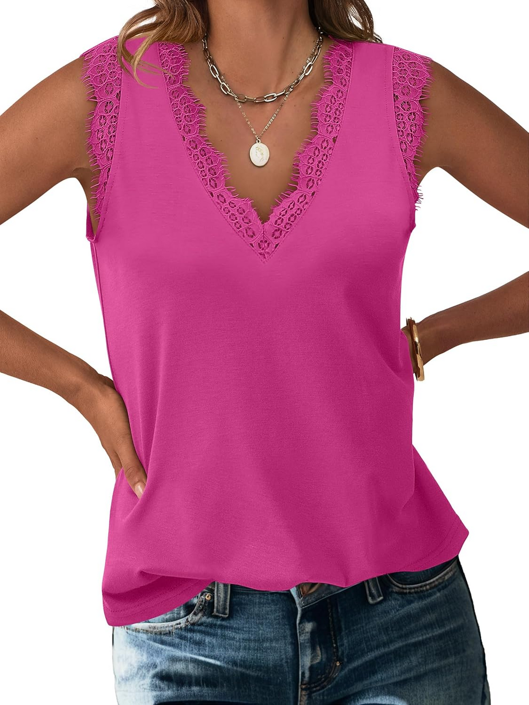 ANRABESS Women's Lace Trim Tank Top, V-Neck Sleeveless Cami