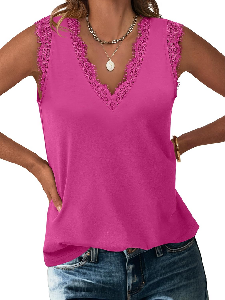 ANRABESS Women's Lace Trim Tank Top, V-Neck Sleeveless Cami