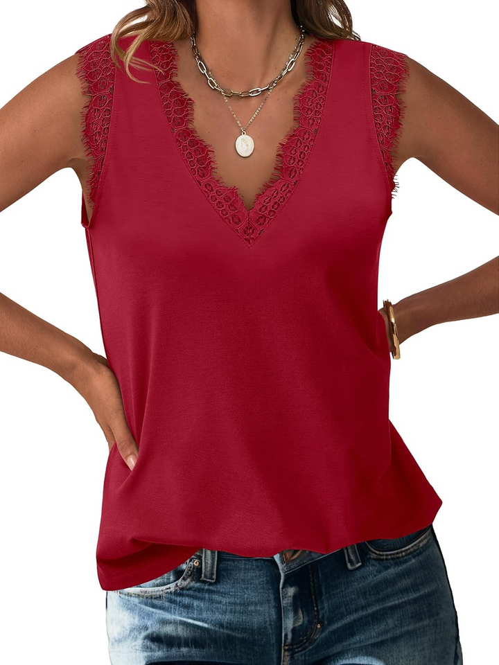 ANRABESS Women's Lace Trim Tank Top, V-Neck Sleeveless Cami