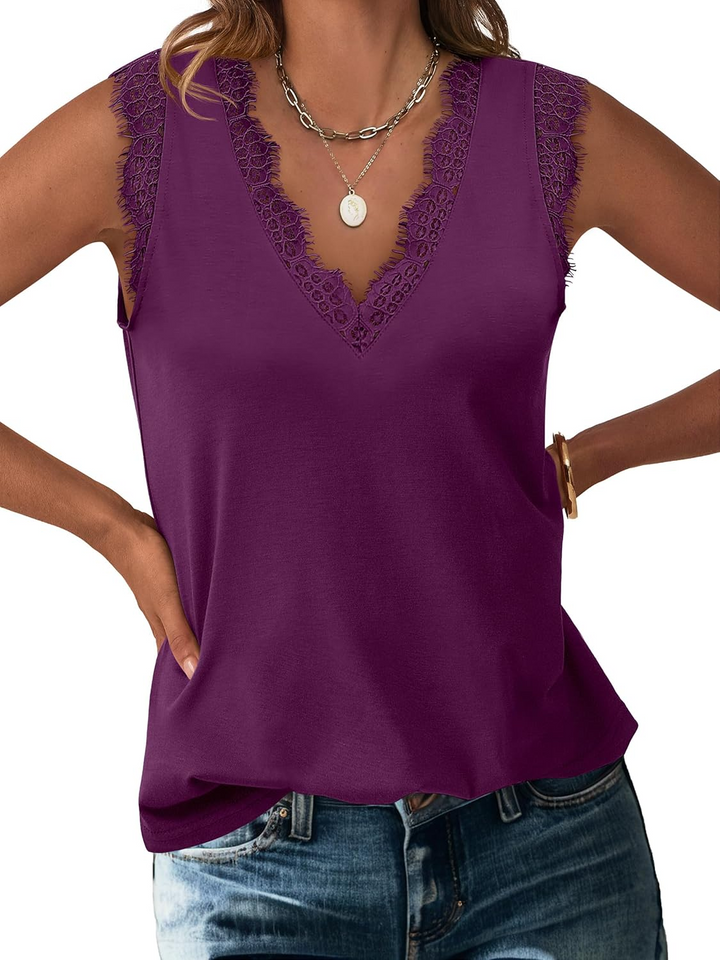 ANRABESS Women's Lace Trim Tank Top, V-Neck Sleeveless Cami