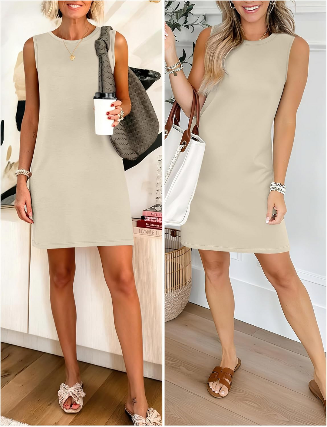 ANRABESS Women's Mini Dress - Sleeveless Crewneck Split