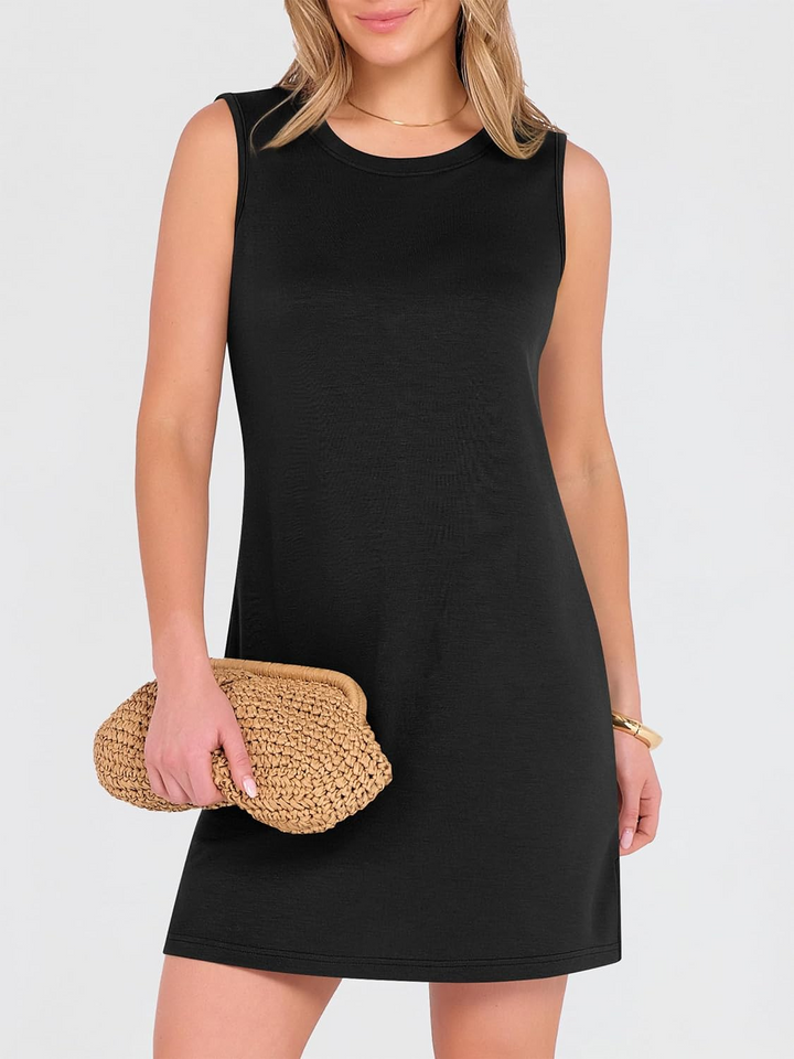 ANRABESS Women's Mini Dress - Sleeveless Crewneck Split