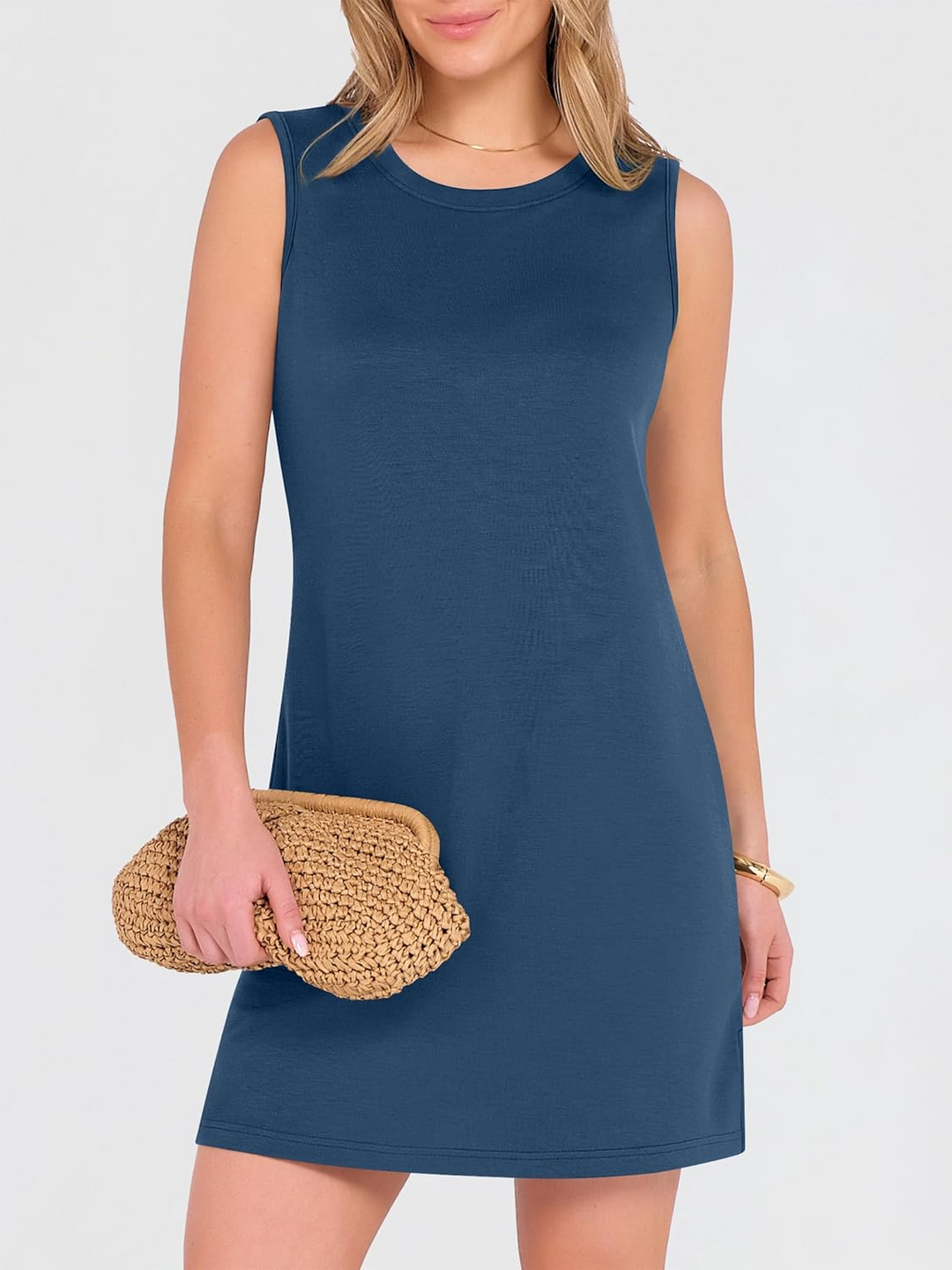 ANRABESS Women's Mini Dress - Sleeveless Crewneck Split