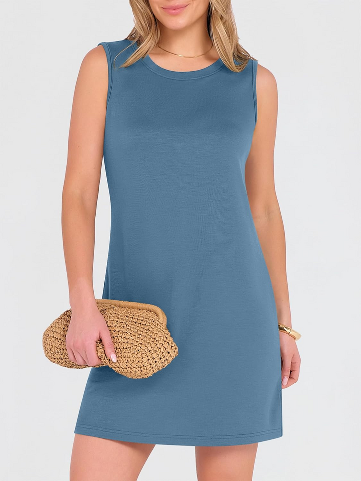 ANRABESS Women's Mini Dress - Sleeveless Crewneck Split