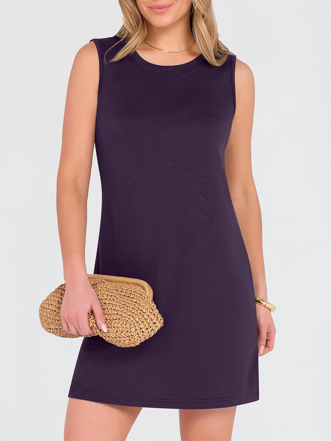 ANRABESS Women's Mini Dress - Sleeveless Crewneck Split