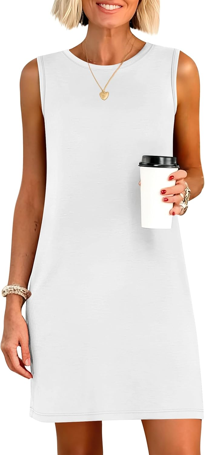 ANRABESS Women's Mini Dress - Sleeveless Crewneck Split