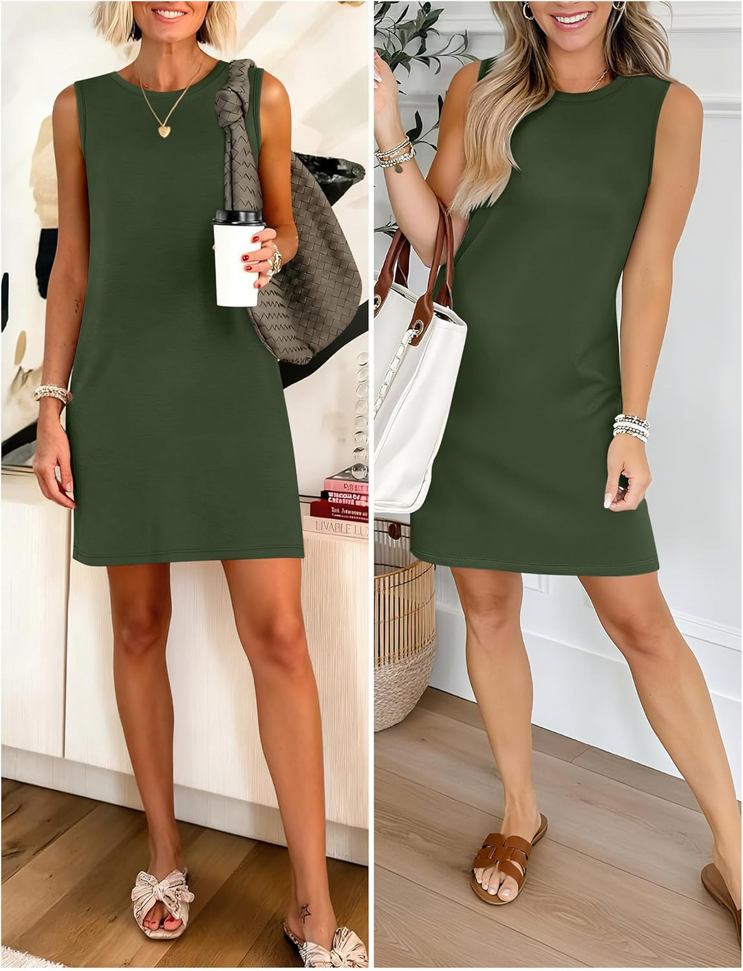 ANRABESS Women's Mini Dress - Sleeveless Crewneck Split