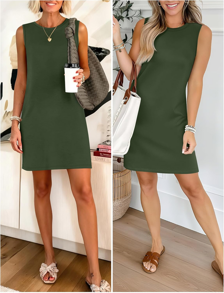 ANRABESS Women's Mini Dress - Sleeveless Crewneck Split