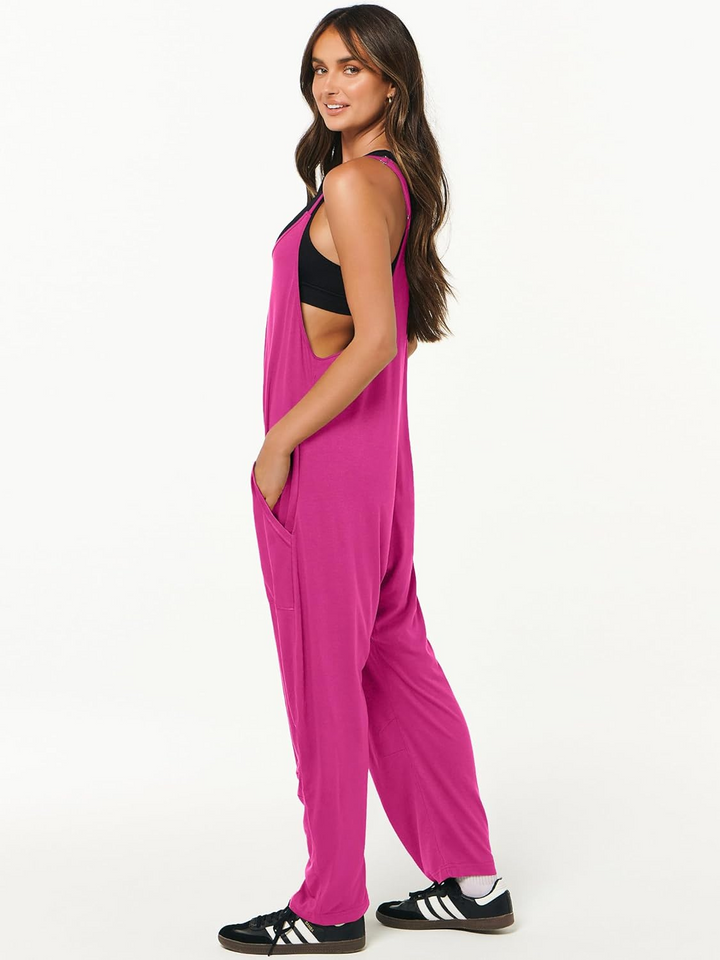 ANRABESS Womens Overalls Jumpsuit Sleeveless Spaghetti Strap Summer Casual Lightweight Loose Fit Baggy Pants with Pockets