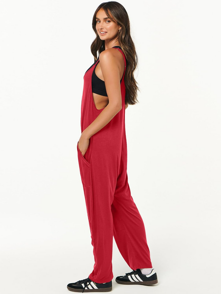 ANRABESS Womens Overalls Jumpsuit Sleeveless Spaghetti Strap Summer Casual Lightweight Loose Fit Baggy Pants with Pockets