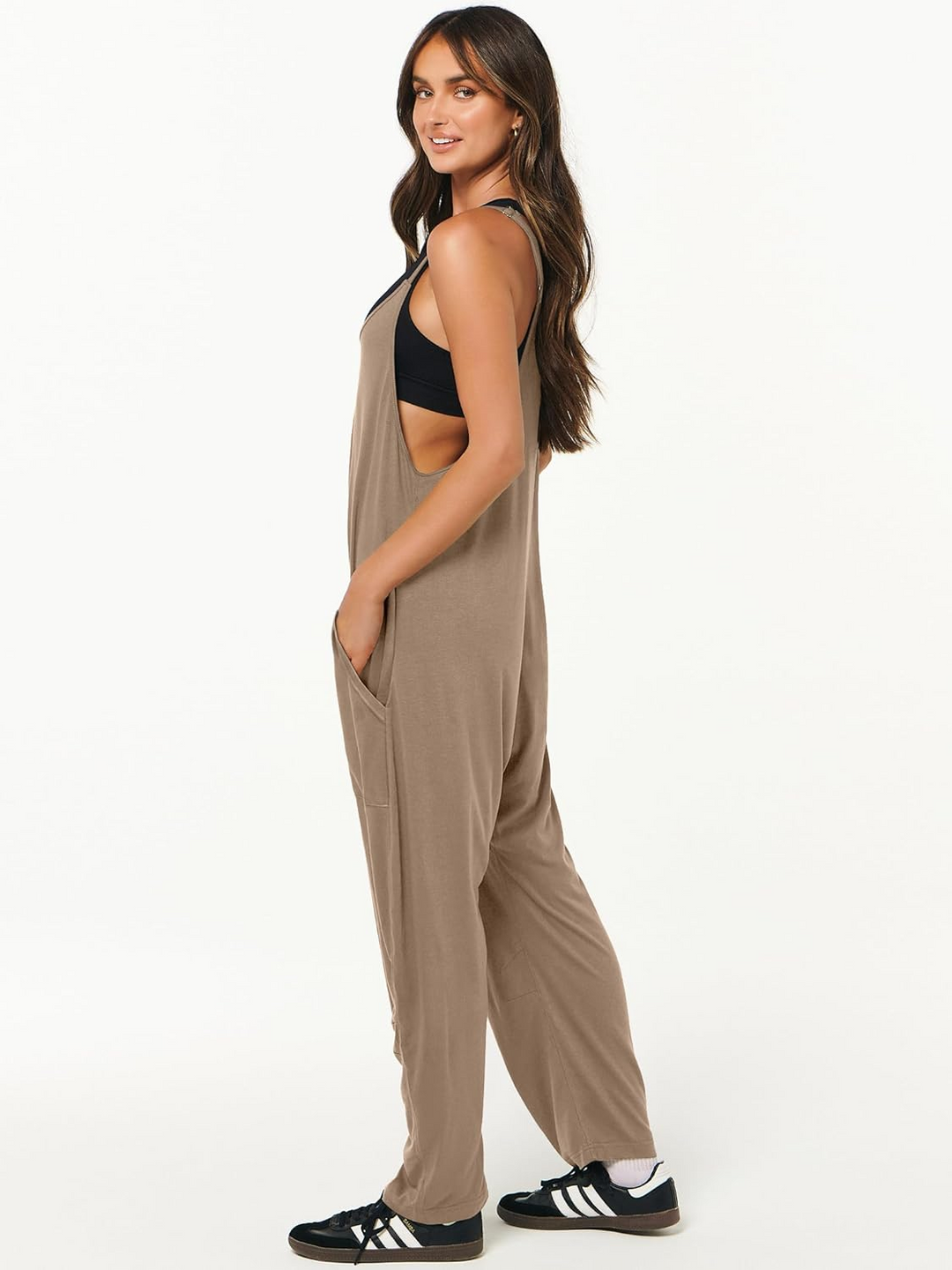ANRABESS Womens Overalls Jumpsuit Sleeveless Spaghetti Strap Summer Casual Lightweight Loose Fit Baggy Pants with Pockets