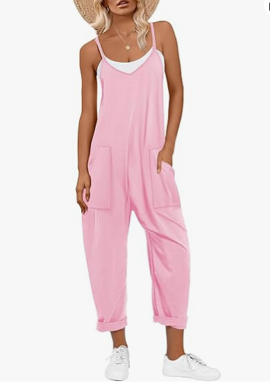 ANRABESS Womens Overalls Jumpsuit Sleeveless Spaghetti Strap Summer Casual Lightweight Loose Fit Baggy Pants with Pockets