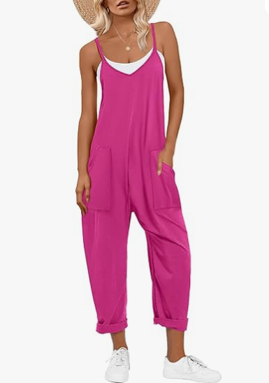 ANRABESS Womens Overalls Jumpsuit Sleeveless Spaghetti Strap Summer Casual Lightweight Loose Fit Baggy Pants with Pockets