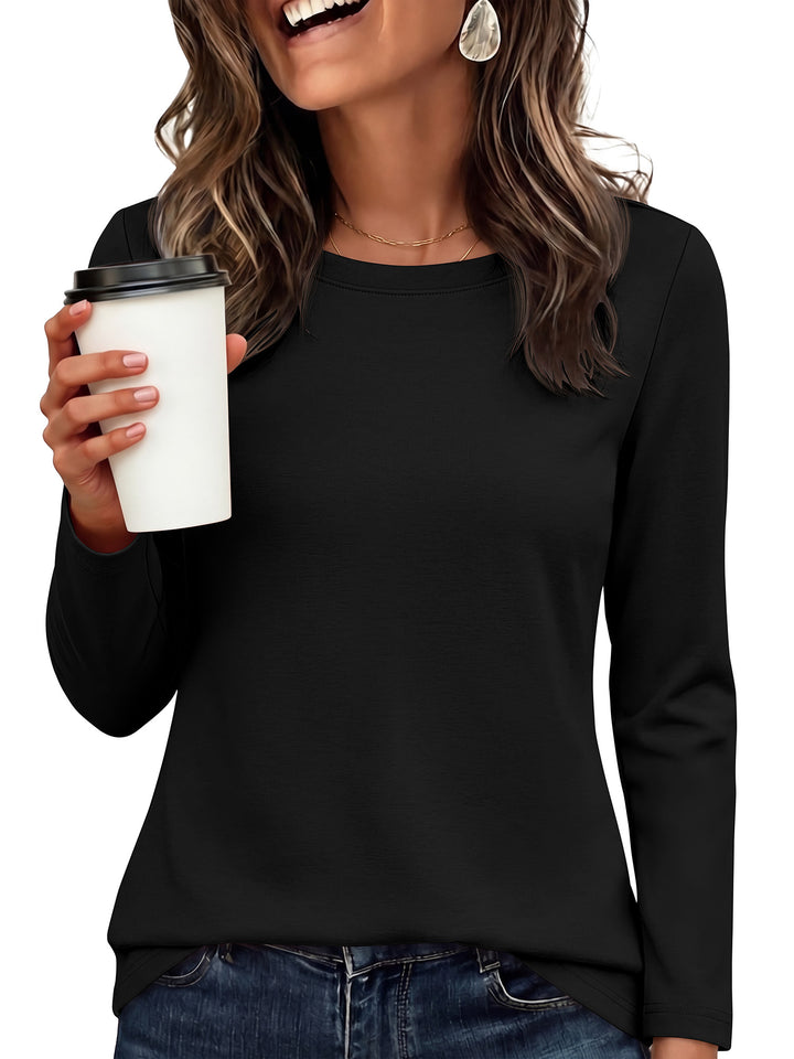ANRABESS Long Sleeve Shirts for Women,Soft Stretchy Wrinkle-Free Tops,Casual Crew Neck T Shirt for Work Daily Fall