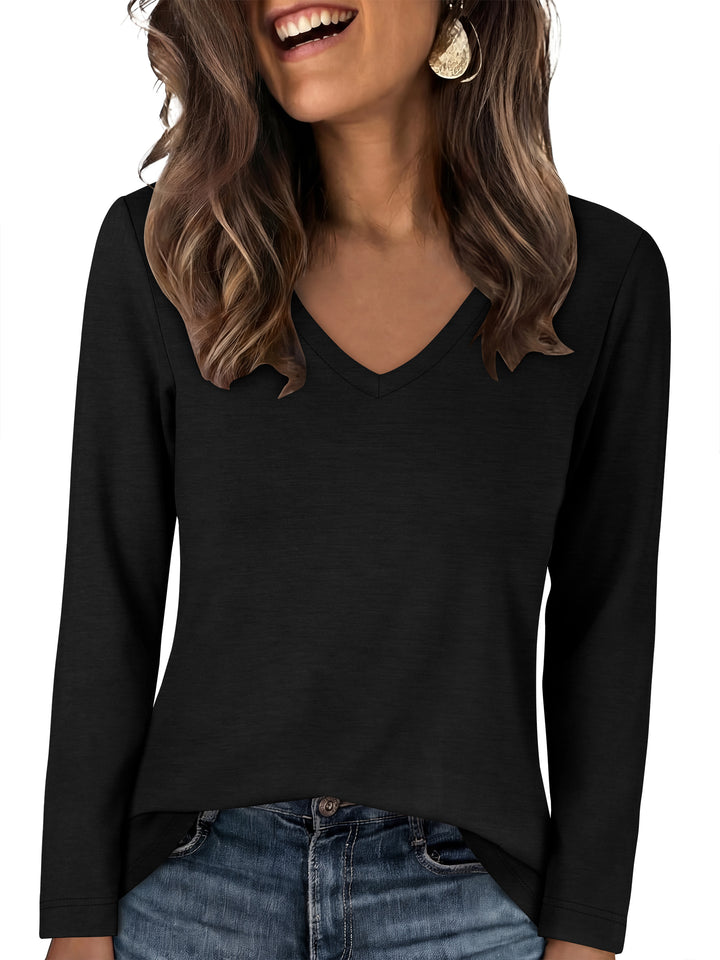 ANRABESS Long Sleeve Shirts for Women, Soft Stretchy Wrinkle-Free V Neck Tops, Fall Casual Tshirts for Work Daily