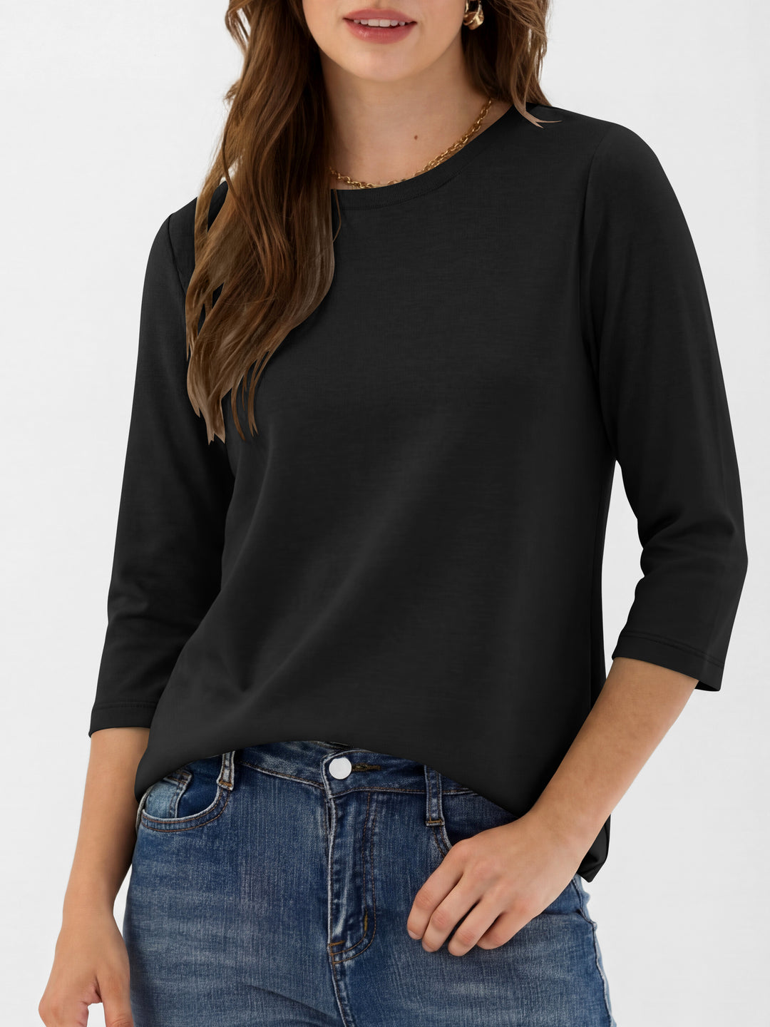 ANRABESS Womens 3/4 Sleeve Top，Wrinkle-Free Soft T-Shirts，Crew Neck Basic Tee，Casual Summer Spring Clothes ，Daily Work Travel