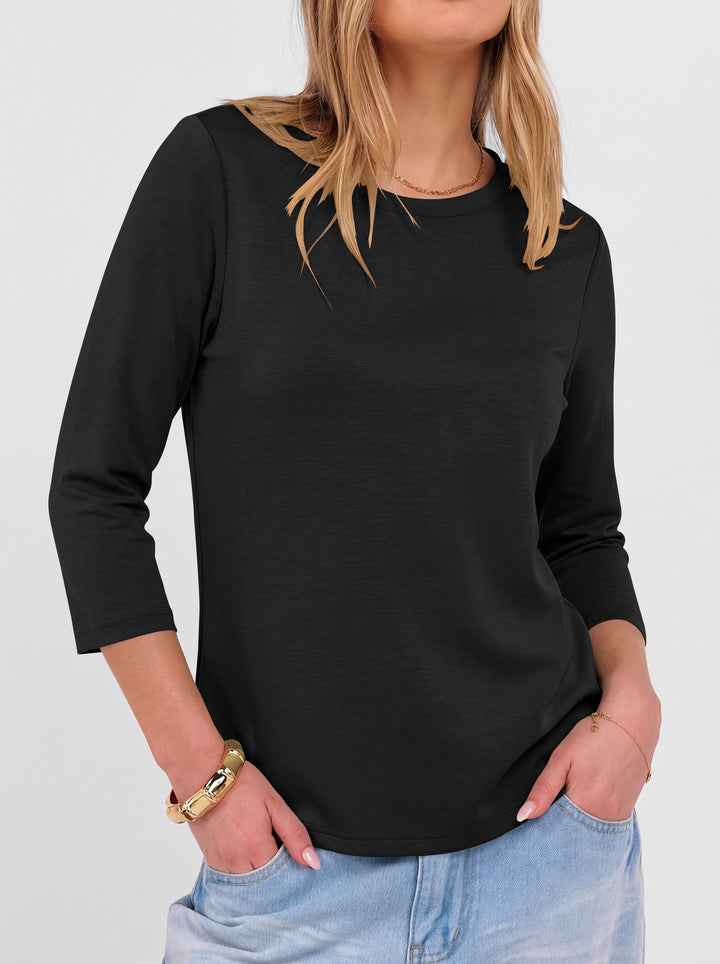 ANRABESS Womens 3/4 Sleeve Top，Wrinkle-Free Soft T-Shirts，Crew Neck Basic Tee，Casual Summer Spring Clothes ，Daily Work Travel